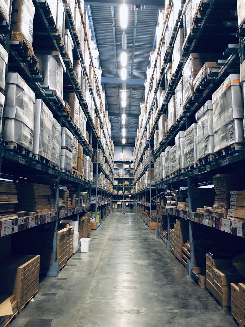 Modern warehouse interior with organized shelving systems